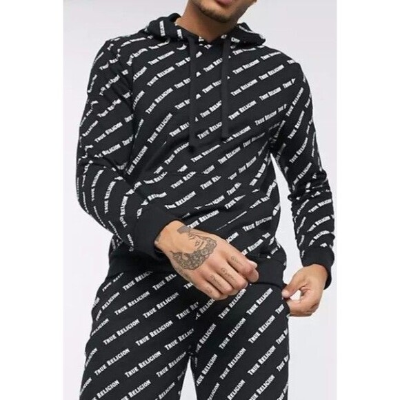 True Religion LS All Over Print Pullover Hoodie Men's Size 2XL - Picture 4 of 13